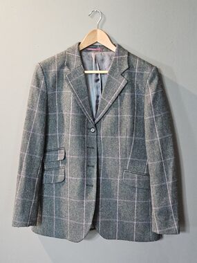 James Peter James British Wool Tweed Blazer Grey‎ Purple Herringbone Womens 14